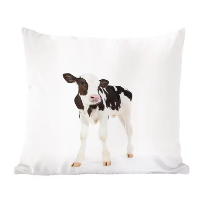 Produktbild von MuchoWow® Zierkissen Sofakissen Wohnzimmer Dekokissen 45x45 cm Kuh - Kalb - Weiß - Tiere - Schlafpolster - Polster für das Sofa