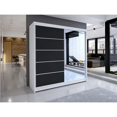 Obrázek produktu pro Šatní skříň 180 cm se zrcadlem a LED osvětlením VILMA 3 - bílá / černá