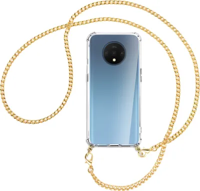 Produktbild von Handykette Backcover-Schutzhülle mit Band (Metall goldfarben) für OnePlus 7T - goldfarbene Kette