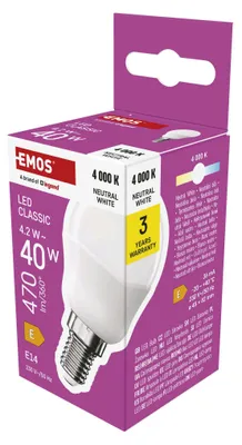 LED žárovka Classic Mini Globe / E14 / 4,2 W (40 W) / 470 lm / neutrální bílá