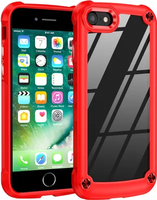 Produktbild von iPhone SE 2022 Hülle, Hybrid Transparente PC Robust TPU Bumper Stoßfest Schutzhülle für iPhone SE 2022/2020/iPhone 7/8 Rot