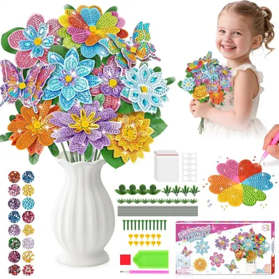 Image de Kit de loisirs créatifs pour enfants à partir de 6 ans, peinture diamant, enfants, fleurs