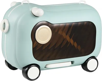 Immagine prodotto di Valigia per bambini COSTWAY con ruote e sedile, bagaglio a mano con ampia capacità, valigia-sedile per bambini dai 2 anni in su, colore blu