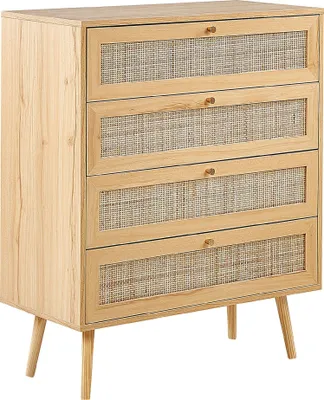 Produktbild von BELIANI Komoda jasne drewno płyta MDF rattanowe fronty 4 szuflady plecionka komoda w stylu boho