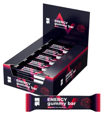 Produktbild von Puls Nutrition Energy Gummy Bars – 23g Schnell Verfügbare Kohlenhydrate – Erdbeere 12 x 30g – Schneller Energieschub für Ausdauersport, Arbeit