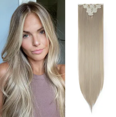 Zdjęcie produktu dla Pasemka do włosów syntetyczne, 8 pasemek, 18 klipsów, średni blond/srebrny, 66 cm, 140 g