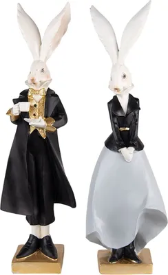 Produktbild von Clayre & Eef Figur Kaninchen 14x12x47 / 14x12x47 cm Schwarz Grau Polyresin