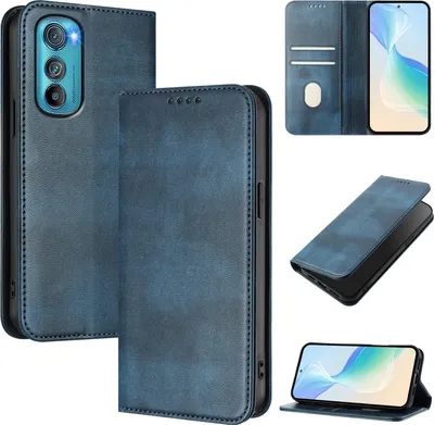 Immagine prodotto di Custodia per Motorola Edge 30, custodia in pelle vintage con protezione RFID, slot per schede, supporto Blu