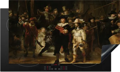 Produktbild von KitchenYeah© Herdabdeckplatte Die Nachtwache - Kunst - Alte Meister - Rembrandt , 91x52cm, Küche Deko, Glaskeramikkochfeld Herdabdeckung, Abdeckplatte fùr Kochfeld