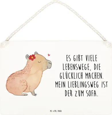 Produktbild von Mr. & Mrs. Panda Schild Capybara Blume DIN A4 - Weiß - Geschenk, kleine aufmerksamkeit, Lustige Sprüche, holzbild, Türschild, Holzschild, Deko Wandbild