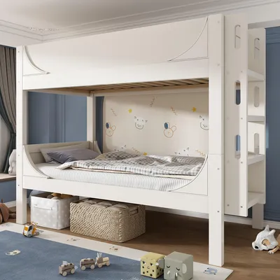 Immagine prodotto di Letto a castello separabile Merax 90x200 con scala montabile in modo flessibile, design a slitta, letto per bambini con 2 letti singoli separabili, EN747-1:2024, bianco