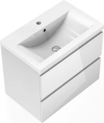 Produktbild von Waschtisch mit Unterschrank 60cm Alast Badmöbel Set Hochglanz Weiß Dick Keramik Waschbecken mit Unterschrank MDF Softclose