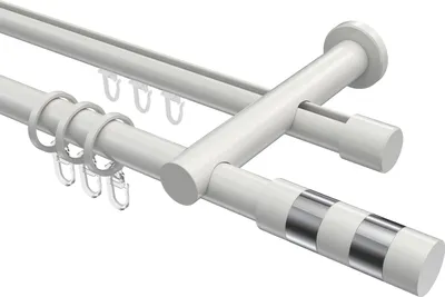 Produktbild von Interdeco Rundrohr-Innenlaufstange / Gardinenstange (Kombination) Weiß, Typ Platon Mavell (Zylinder Bicolor), 20 mm Ø 2-läufig, 480 cm