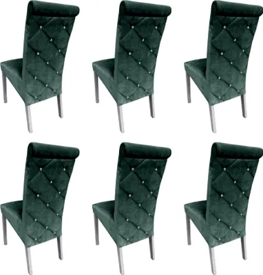 Produktbild von Ares Meble Esszimmerstühle 6er Set K6 - Esszimmerstuhl Holz - Wohnzimmer Stühle - Polsterstuhl - Esstisch Stühle - Samt Dunkelgrün - Weiß
