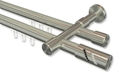 Produktbild von Interdeco Innenlaufstange, Gardinenstange mit Innenlauf Edelstahl-Optik Modell Prestige Zoena, 20 mm Ø 2-läufig, 540 cm (geteilt)
