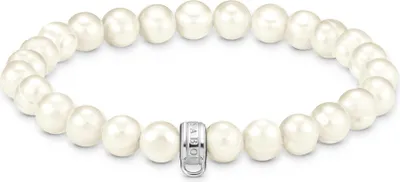 Image de Bracelet de perles Thomas Sabo Modèle : X0293-082-14-L17 avec perles d'eau douce blanches et anneau pour breloques