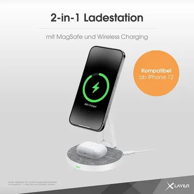 Obrázok produktu pre XLAYER 219852 XLAYER MagFix Pro 2 in 1 Induktive Ladestation grau, weiß, 15 Watt