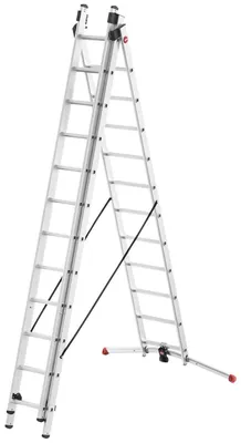 Produktbild von Hailo ProfiLOT Aluminium-Teleskopleiter mit gratis Einhängetritt, Kombi-Leiter mit 3 x 12 Sprossen