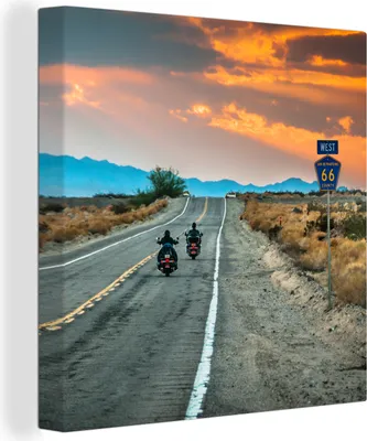 Obrázek produktu pro OneMillionCanvasses® - Obraz na plátně - Dvě motorky na Route 66, nástěnná malba, nástěnné dekorace obrazy obývací pokoj, 90x90cm