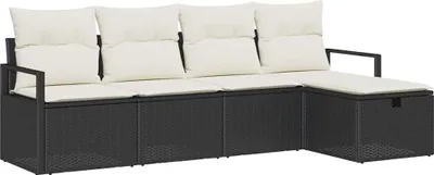 Image de vidaXL Ensemble de canapés avec coussins 5 pcs noir et crème poly rotin