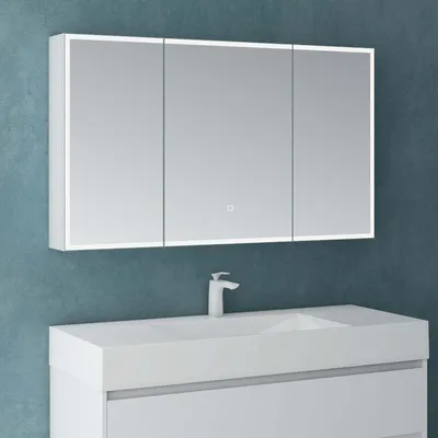 Produktbild von Mai & Mai Spiegelschrank Bad mit LED Beleuchtung Badezimmerschrank Hängeschrank Badezimmerspiegel BxTxH 120x15x70 cm Weiß matt Spiegelschrank-04