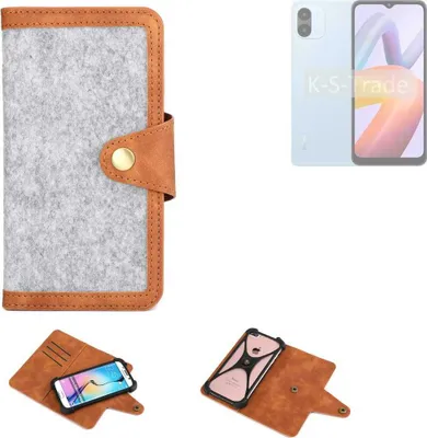 Produktbild von K-S-Trade Handyhülle kompatibel mit Xiaomi Redmi A2+ Schutzhülle Filz-Hülle Kunst-Leder hellgrau braun (1x)