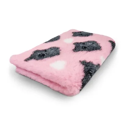 Produktbild von Vet Bed mit Antirutschbeschichtung 150 x 100 cm rosa mit schwarzen Hippo + weißen Herzen