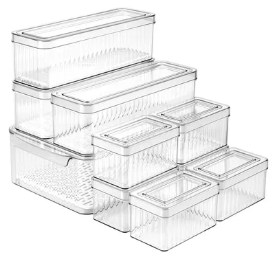 Kühlschrank-Organizer-Set, 10-teilig, stapelbar, transparent, 3 Größen