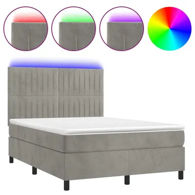 Produktbild von vidaXL Boxspringbett mit Matratze & LED Hellgrau 140x190 cm Samt