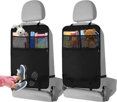 Produktbild von Famanu Rücksitzschutz für das Auto - Kinder - Oxford-Stoff - wasserabweisend und leicht zu reinigen - Auto-Organizer mit Netztaschen für Tablets - 2