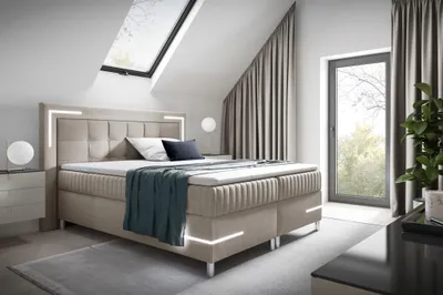 Produktbild von Boxspringbett Schlafzimmerbett 200x200cm AMORE Nr.2 Beige inkl. LED-Beleuchtung