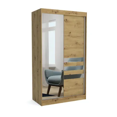 Produktbild von Brent - Kleiderschrank mit Spiegel Henry, Schlafzimmerschrank mit 1 Kleiderstange und Einlegeböden für Kleidung, 120x215x60 cm, Artisan Eiche