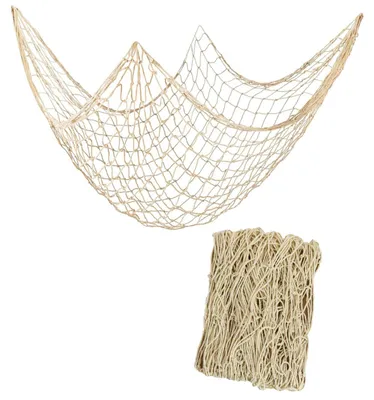 Image de Décoration filet de pêche – Suspension murale sur le thème de la plage et des fonds marins – 100 x 200 cm de filet de pêche et 50 x 40 cm de sac en filet