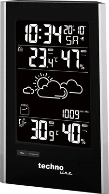 Produktbild von Technoline WS 9060, Schwarz, Silber, Innen-Hygrometer, Innen-Thermometer, Außen-Hygrometer, Außen-Thermometer, °C, Wechselstrom/Batterie, AA, 114 mm