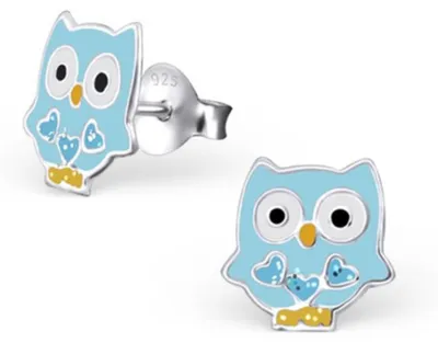 Produktbild von Kinderohrstecker Silber Ohrringe Eule hellblau
