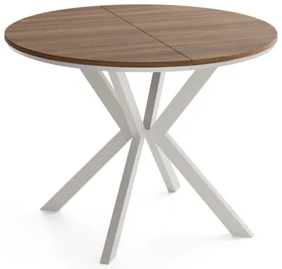 Produktbild von Runder Ausziehtisch Esstisch Ausziehbar mit Metallgestell in Kaschmir Grau – Valio, 100 cm Rund auf 140 cm Erweiterbar – Industrial-Loft-Design Metallbeine, Nussbaum Braun,  EU