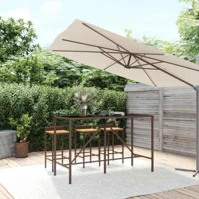 Image de The Living Store Table de bar avec plateau en verre brun 180x70x110 cm Poly rotin