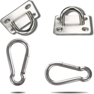 Produktbild von Famanu Set von 2 starken Edelstahl Plattenhaken mit Karabinerhaken - Hohe Tragfähigkeit