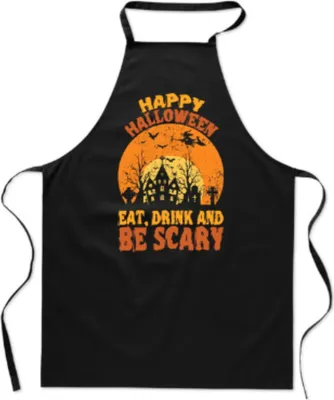 Produktbild von Küchenschürze mit HAPPY HALLOWEEN-Aufdruck, gruseliges, lustiges Geschenk