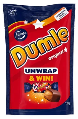 Produktbild von Fazer Dumle Original, Milchschokolade mit Toffeefüllung 120g Beutel