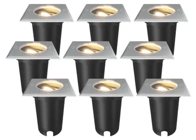 Produktbild von Ledvion 9er Set LED Bodenstrahler Außen IP67 10W 230V GU10 quadratisch