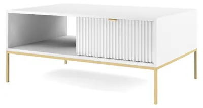 Image de Selsey Vellore - Table basse avec tiroir et piètement doré, blanc, 104 x 68 cm