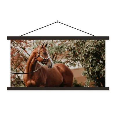 Produktbild von MuchoWow® Textilposter Pferd - Baum - Halfter 120x60 cm mit schwarzem Rahmen - Dekoration Schlafzimmer