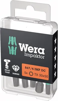 Produktbild von Bit Impaktor 1/4" DIN 3126 E6,3 T30x50mm 5er Pack Wera | 4013288224002