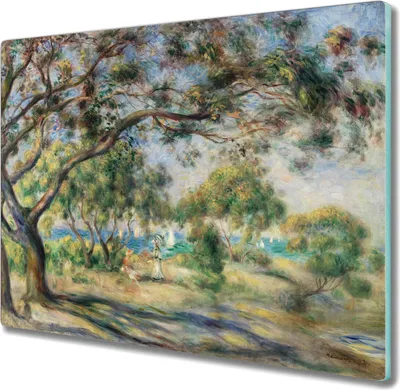 Produktbild von Coloray Hackbrett Kochplattenabdeckung Herdabdeckplatte 60x52 cm Schneidebrett Küchenbrett - Bäume Küste Wellen von Schiffen