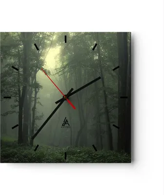 Produktbild von Wanduhr - Quadrat - Glasuhr - Wald Nebel Baum - 30x30cm - Schleichendes Uhrwerk - Lautlos - zum Aufhängen bereit - Dekoration Modern - Wanddekoration aus Glas - C3AC30x30-3543