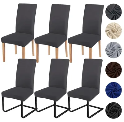 Produktbild von Set mit 6 universellen Stuhlbezügen, elastisch, dunkelgrau, waschbar