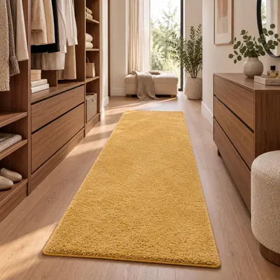 Produktbild von Hochflor Shaggy Läufer Teppich Palace Curry, Größe:80x320 cm