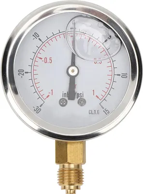 Image de 1/4BSP Y60 Axial ?l Gef��lltes Vacuomètre - Instrument de mesure en acier inoxydable pour eau, ?l, air et gaz naturel, 1 pack