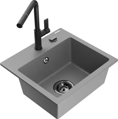 Produktbild von Mexen Milo 1-Becken-Granitspüle mit Mischbatterie Flora, Grau - 6505-71-670401-70-B